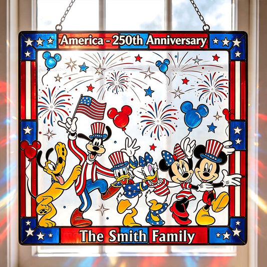 Patriotic Magic Cartoon - Personalized Mouse Window Hanging Suncatcher Ornament