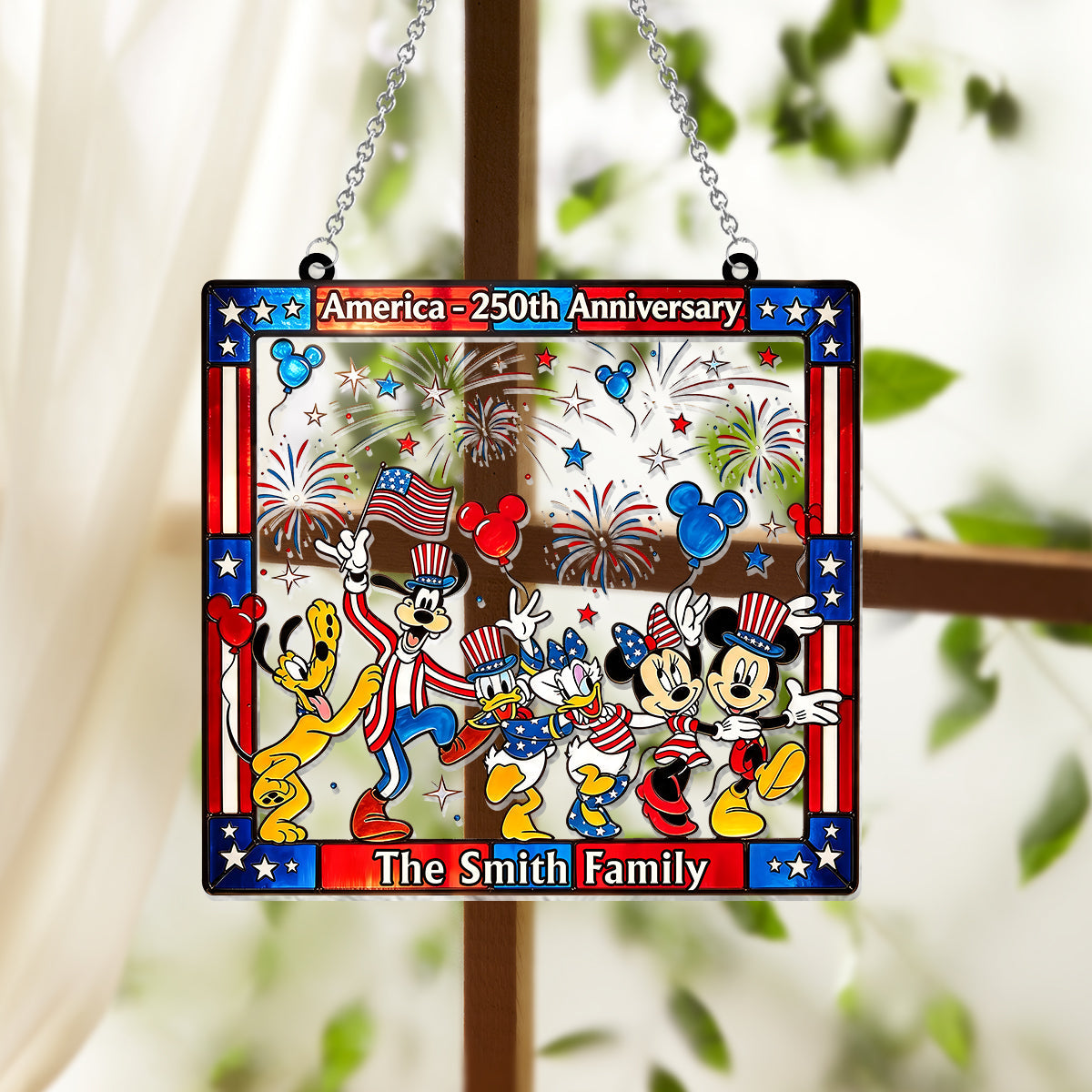 Patriotic Magic Cartoon - Personalized Mouse Window Hanging Suncatcher Ornament