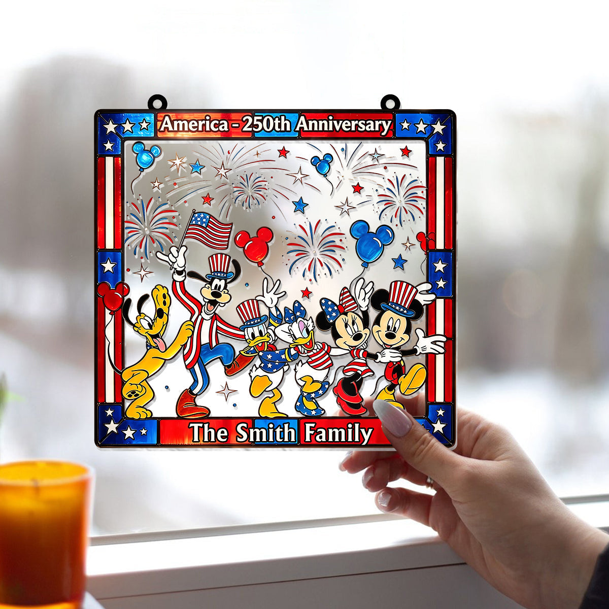 Patriotic Magic Cartoon - Personalized Mouse Window Hanging Suncatcher Ornament