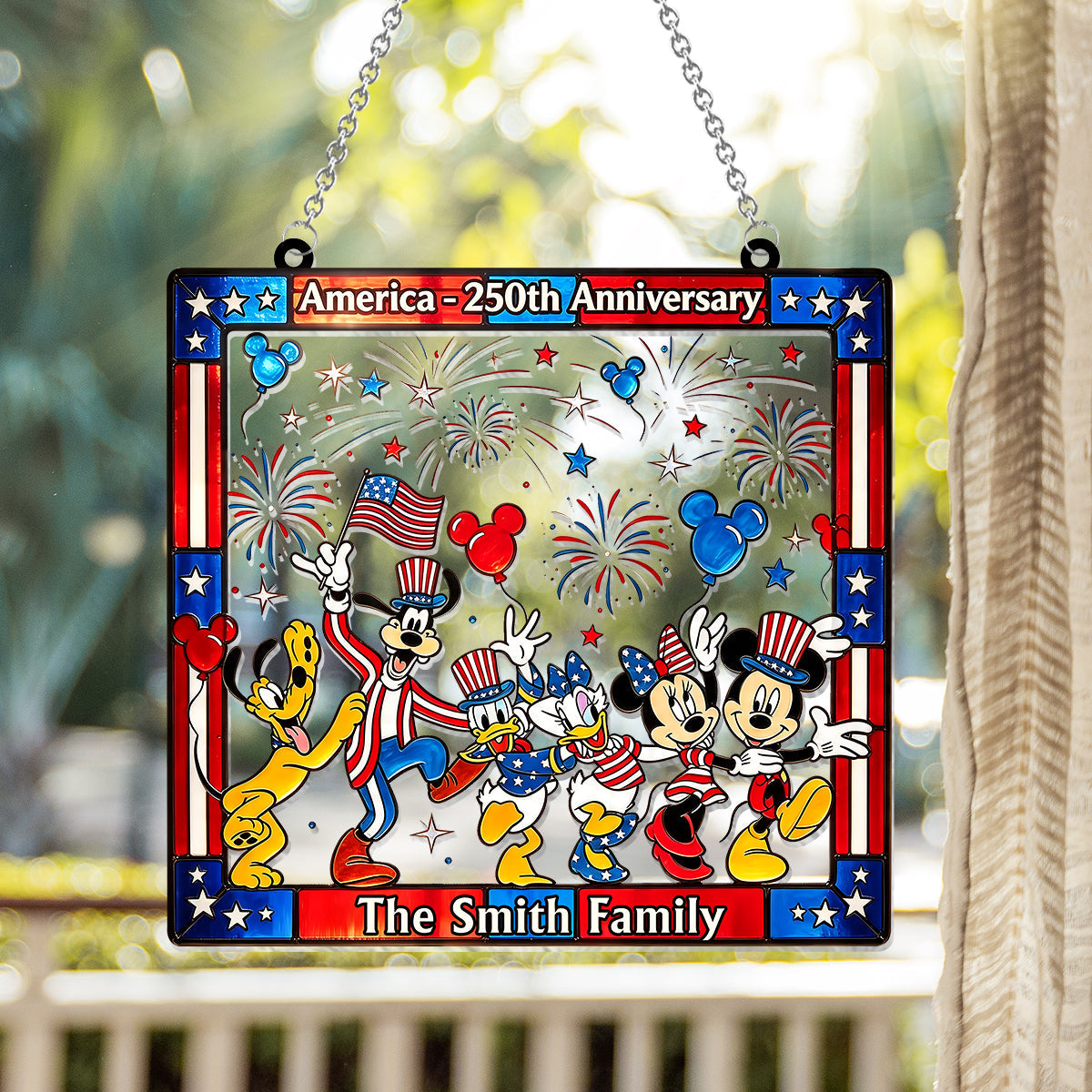 Patriotic Magic Cartoon - Personalized Mouse Window Hanging Suncatcher Ornament