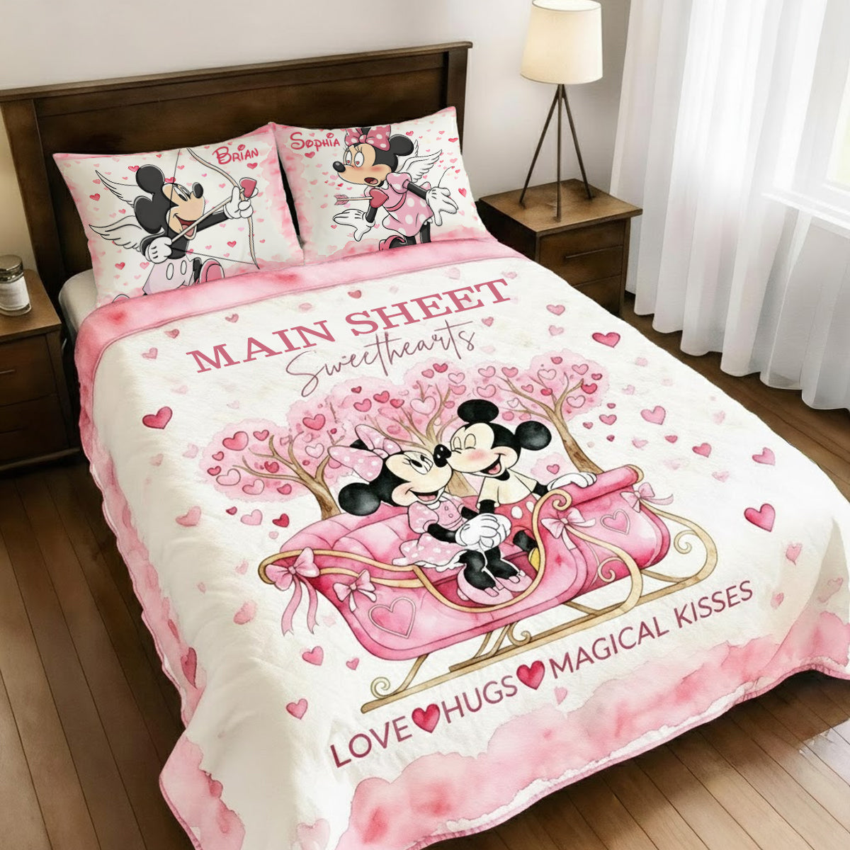 Main Street Sweethearts Pink - Personalized Mouse Quilt Set