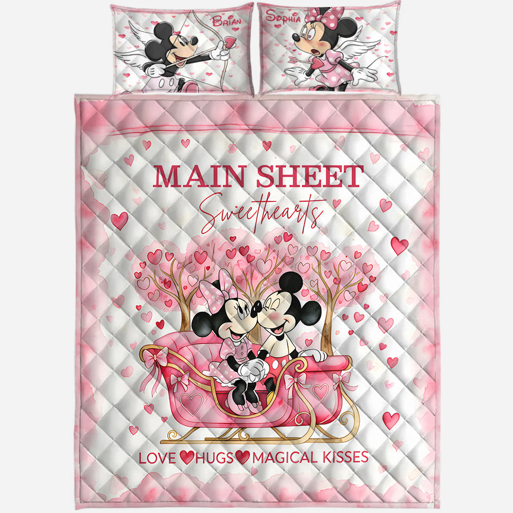Main Street Sweethearts Pink - Personalized Mouse Quilt Set
