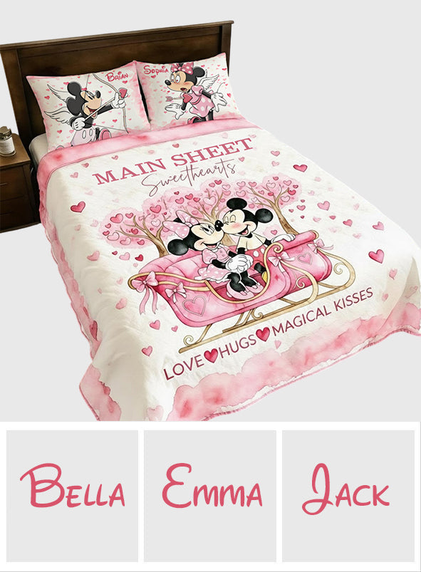 Main Street Sweethearts Pink - Personalized Mouse Quilt Set