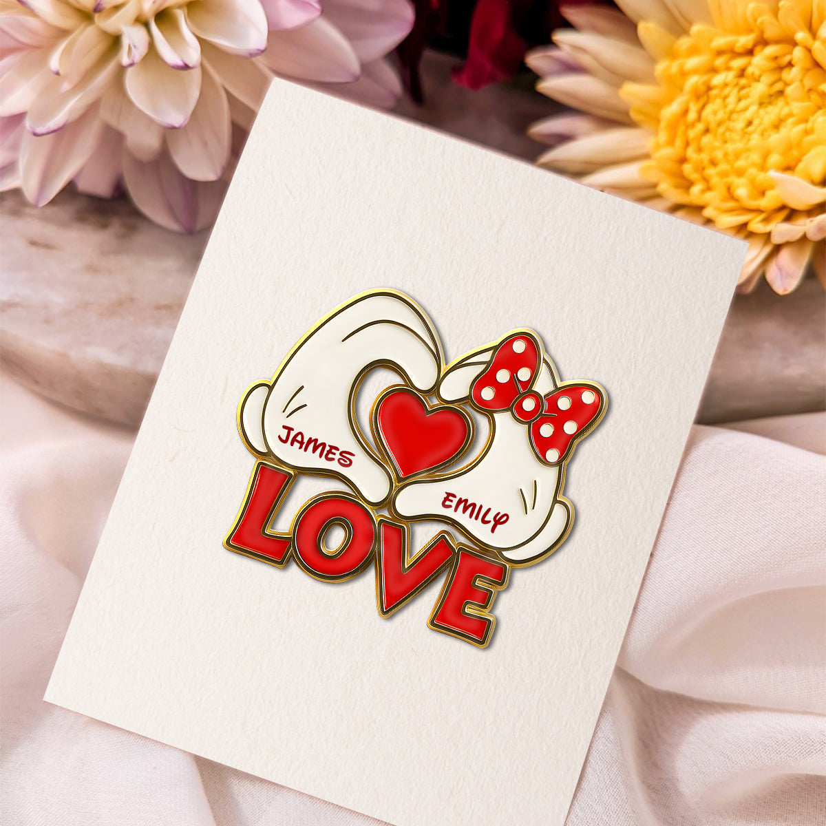 Couple Mouse Hands Heart Shape - Personalized Mouse Pin