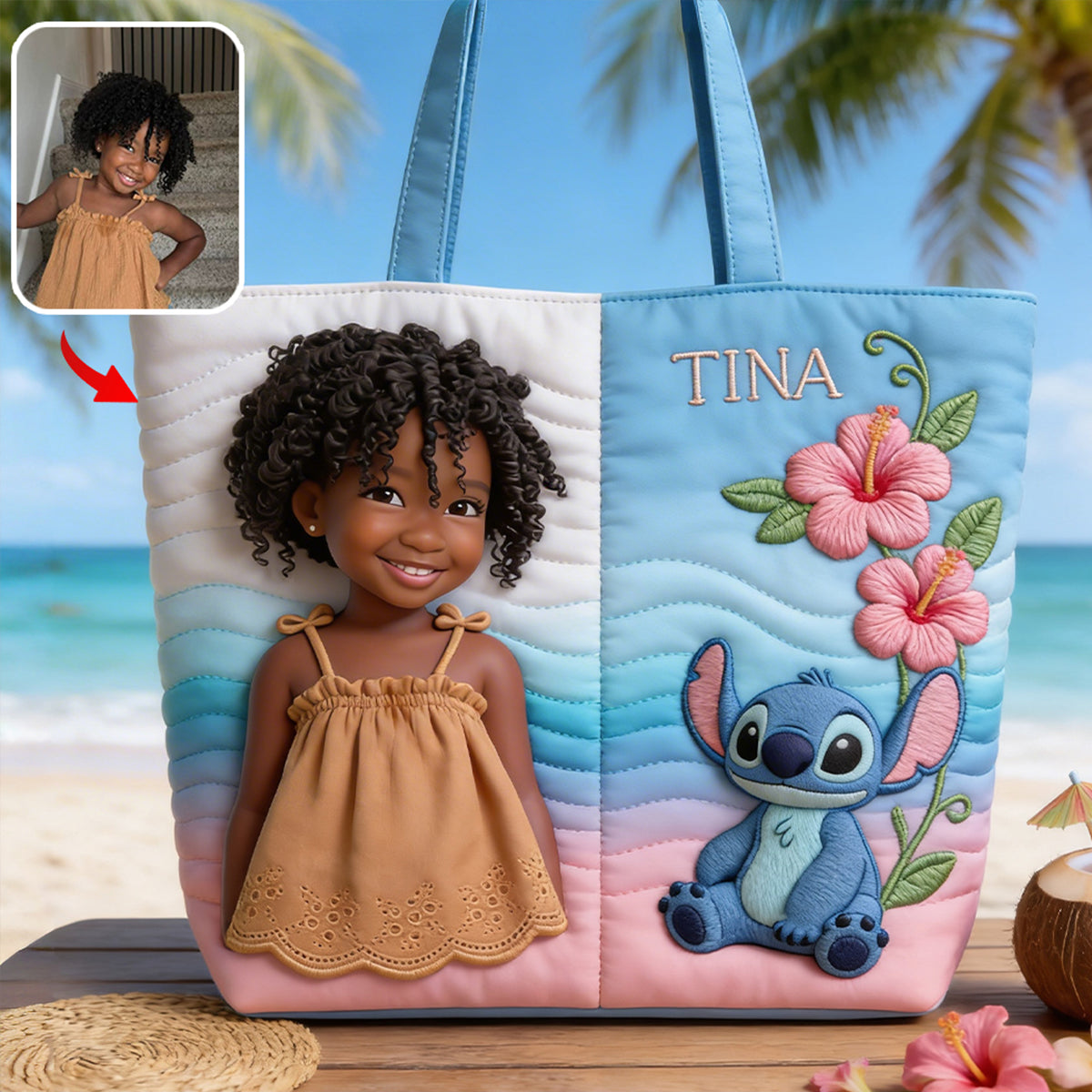 Custom Any Photo Blue Ohana - Personalized Ohana Quilted Tote Bag
