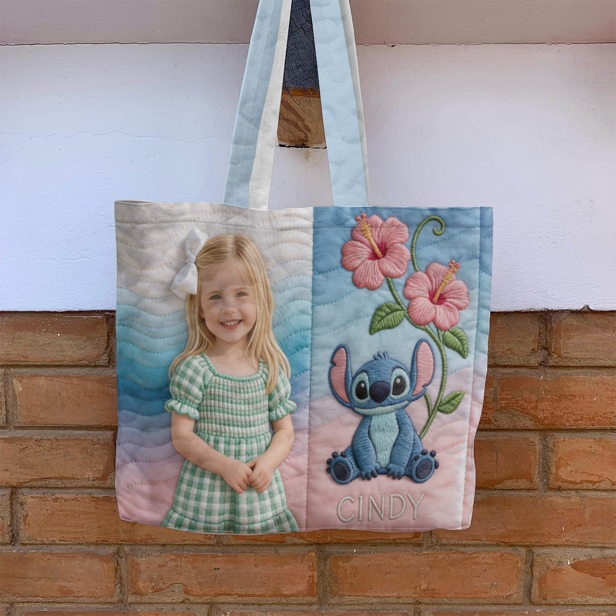 Custom Any Photo Blue Ohana - Personalized Ohana Quilted Tote Bag