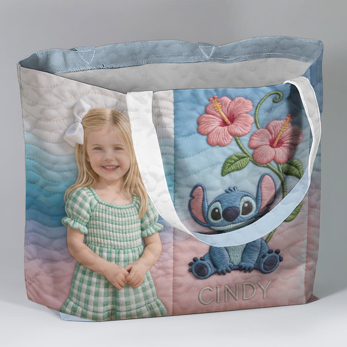 Custom Any Photo Blue Ohana - Personalized Ohana Quilted Tote Bag
