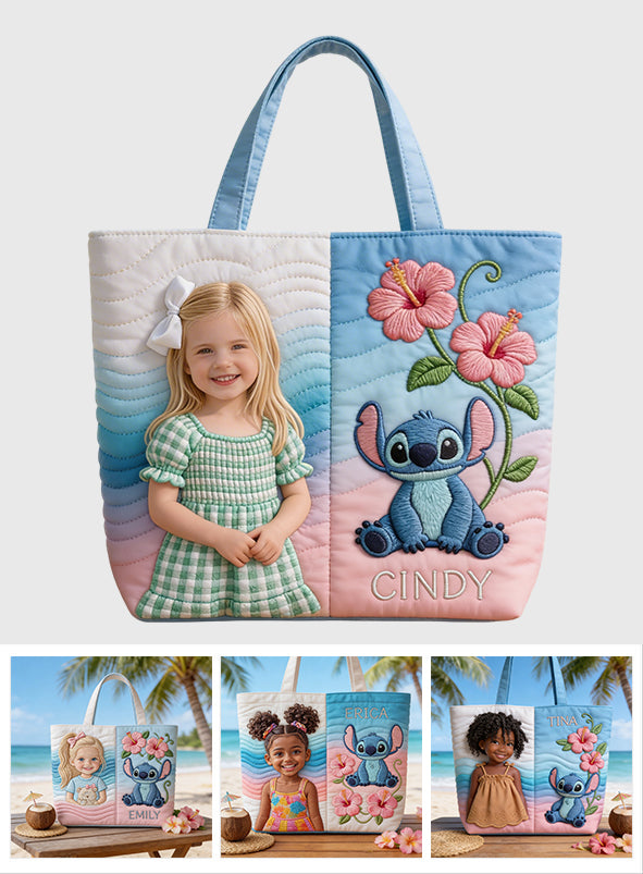Custom Any Photo Blue Ohana - Personalized Ohana Quilted Tote Bag