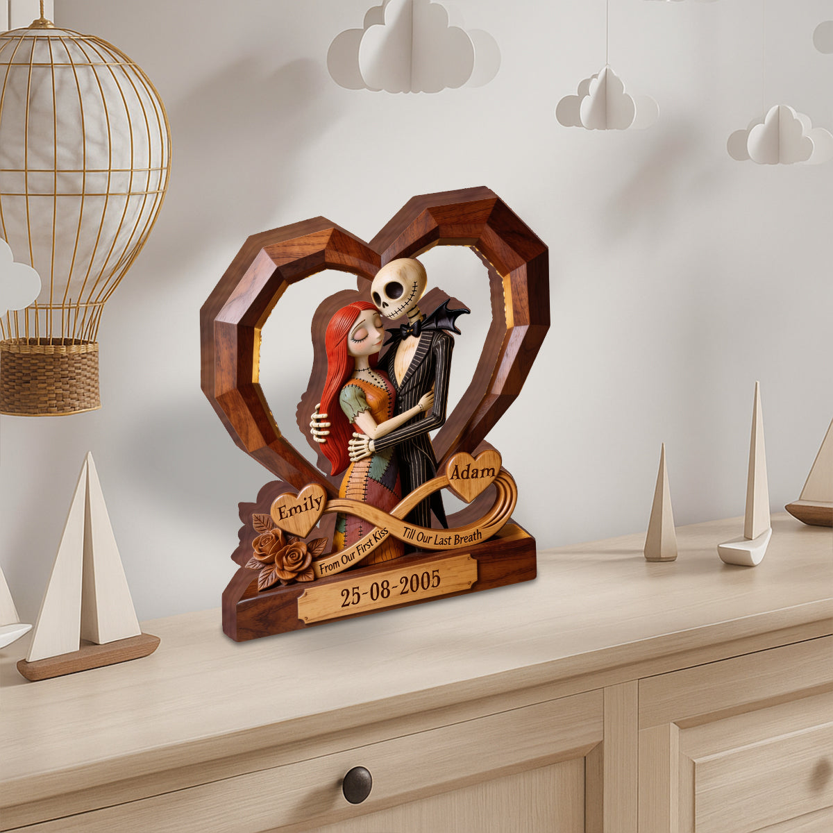 From Our First Kiss Till Our Last Breath - Personalized Nightmare Custom Shaped Wood Plaque