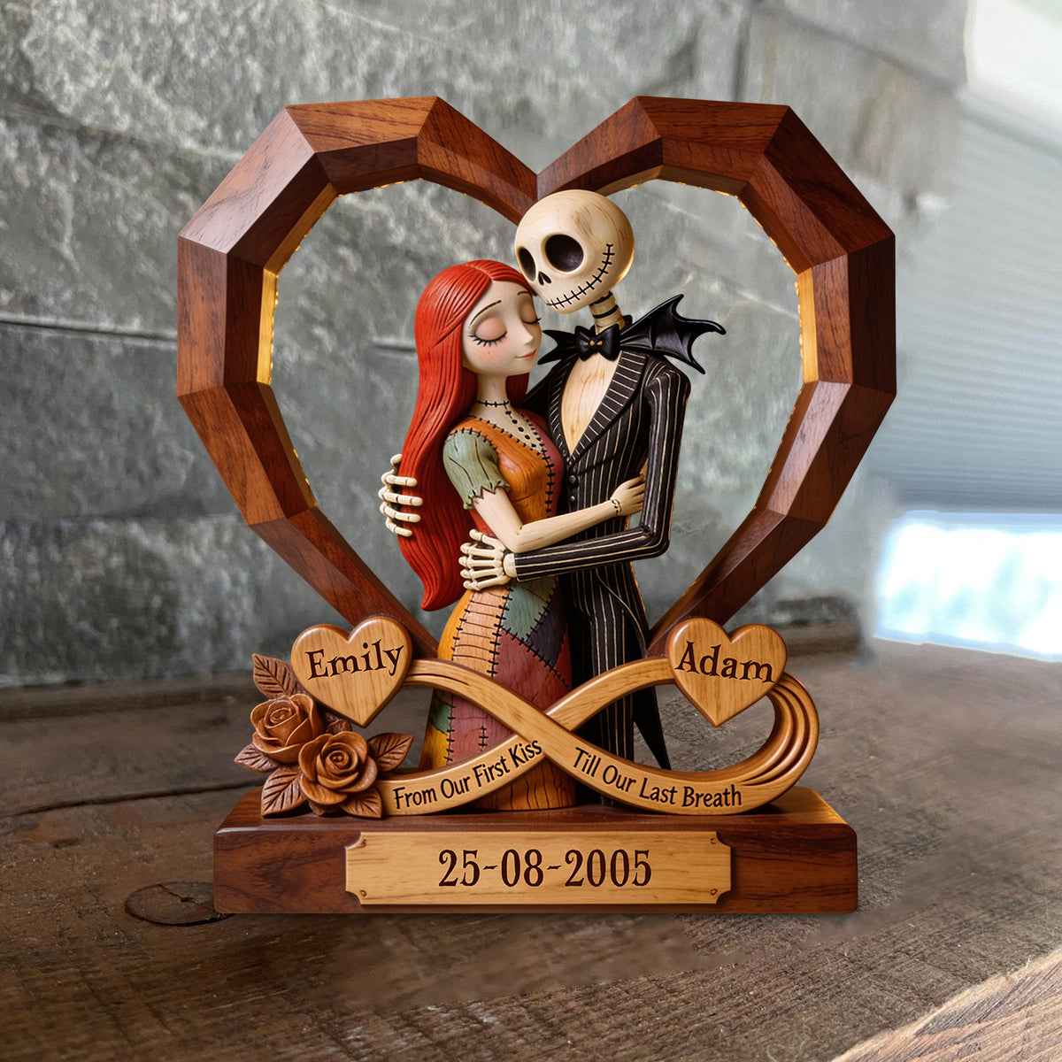 From Our First Kiss Till Our Last Breath - Personalized Nightmare Custom Shaped Wood Plaque