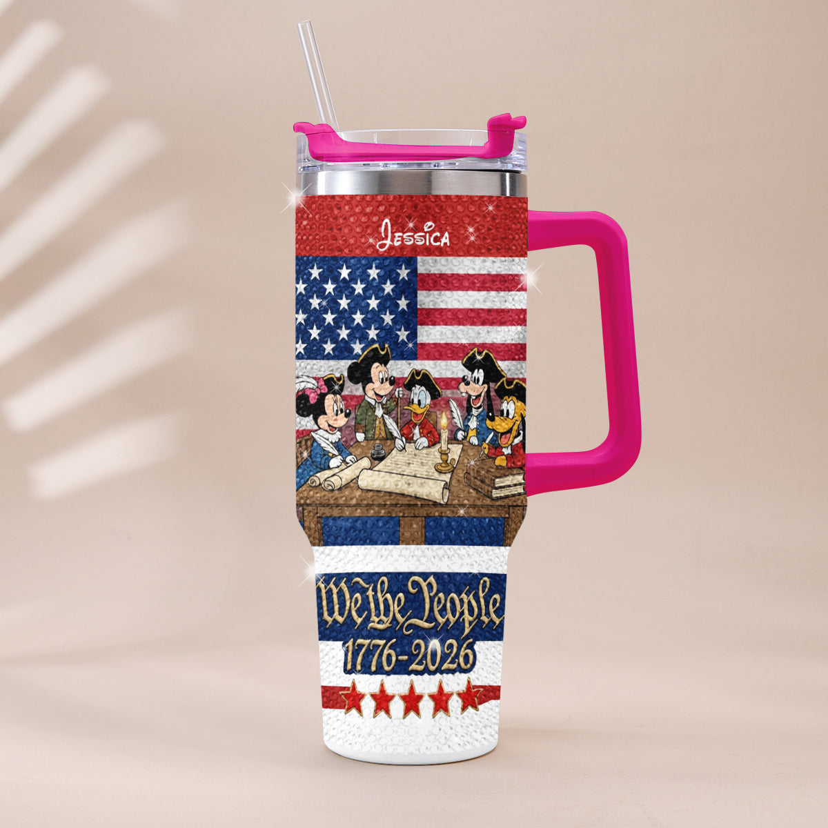 We The People - Personalized Mouse Rhinestone Tumbler With Handle