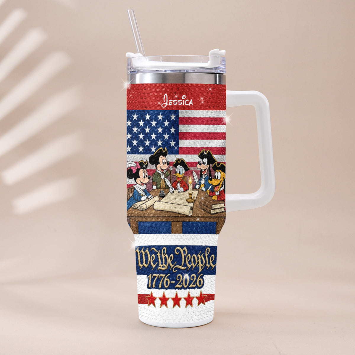 We The People - Personalized Mouse Rhinestone Tumbler With Handle