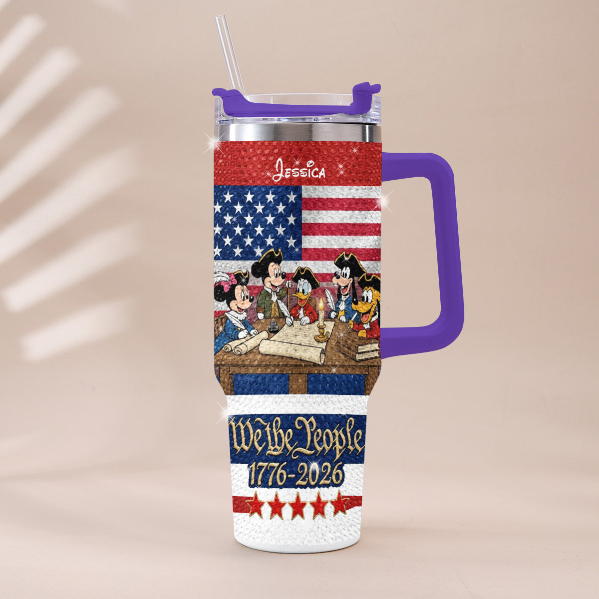 We The People - Personalized Mouse Rhinestone Tumbler With Handle