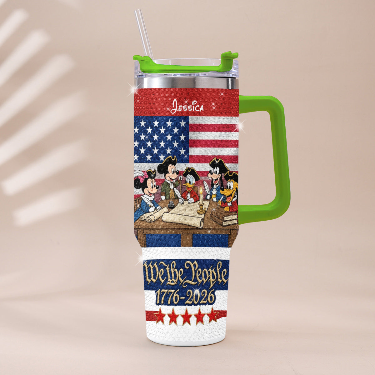 We The People - Personalized Mouse Rhinestone Tumbler With Handle