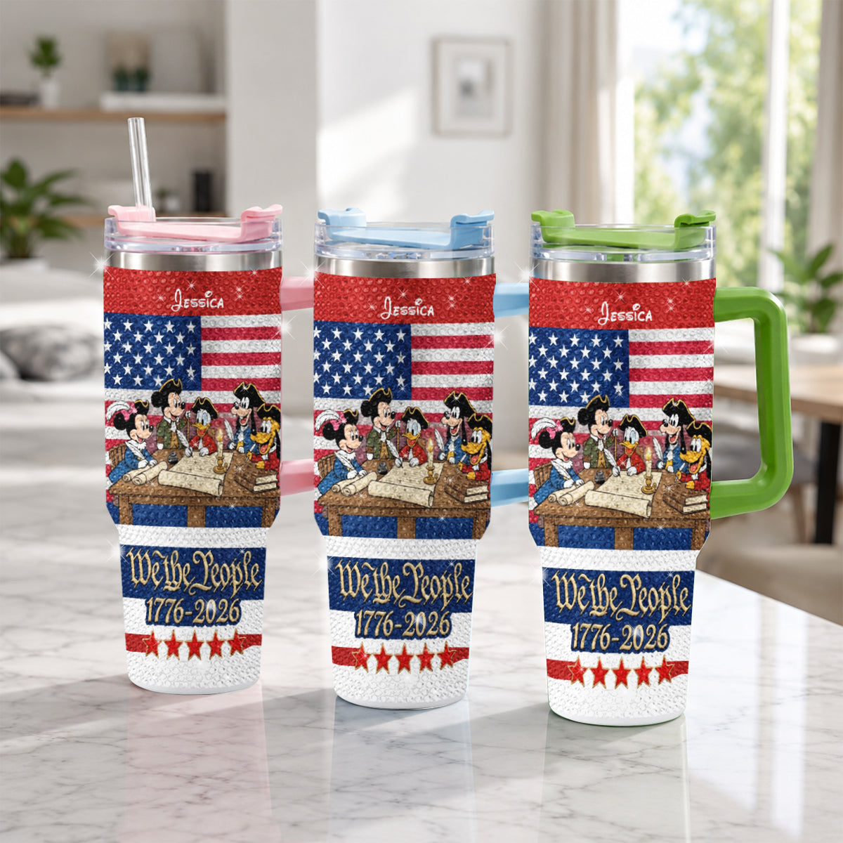 We The People - Personalized Mouse Rhinestone Tumbler With Handle