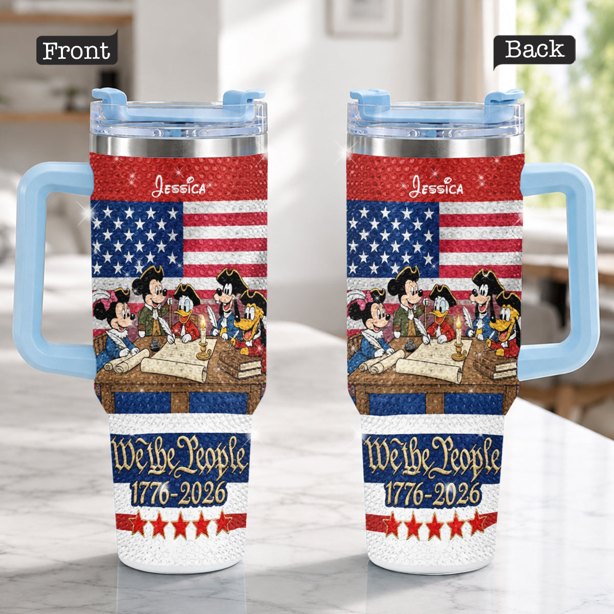 We The People - Personalized Mouse Rhinestone Tumbler With Handle