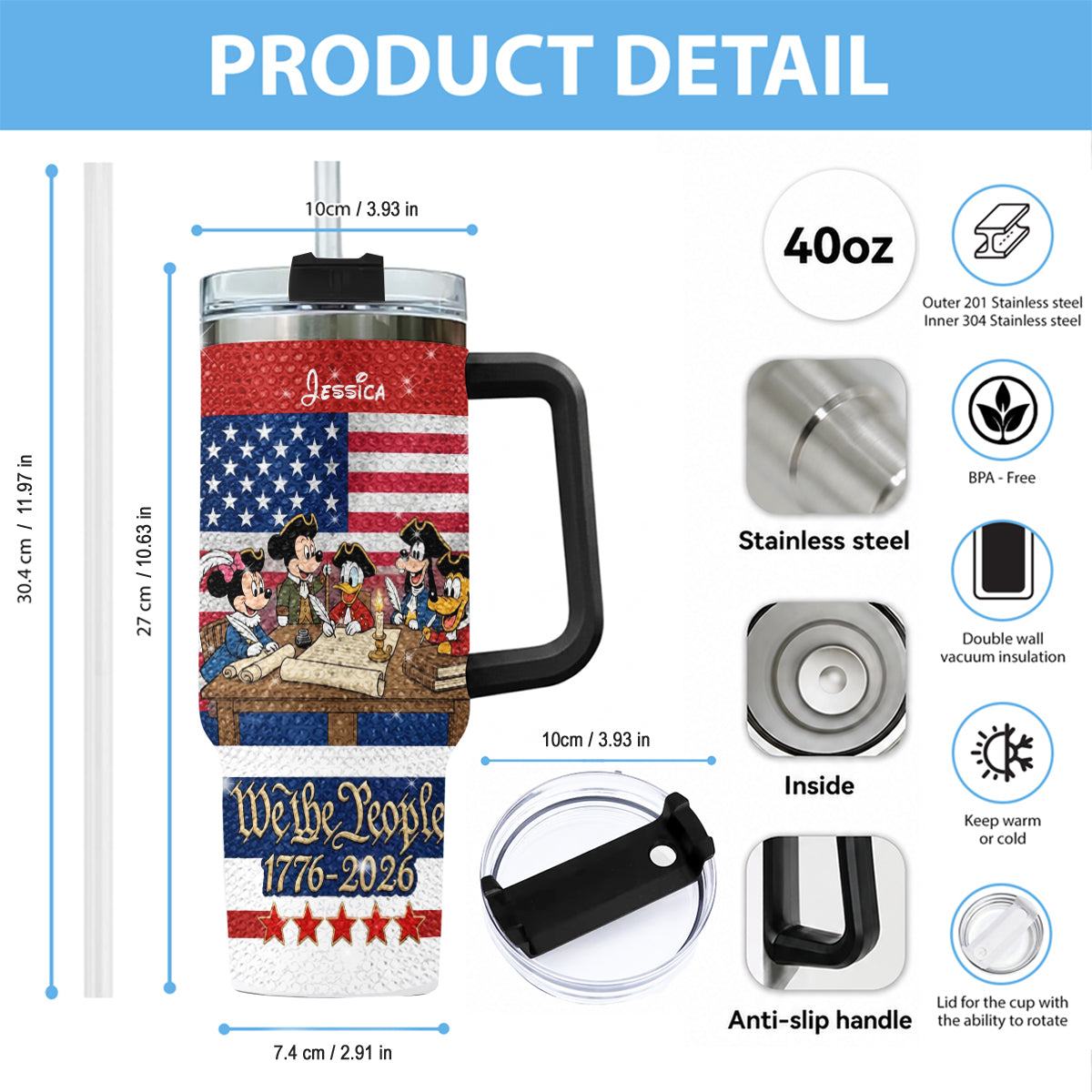 We The People - Personalized Mouse Rhinestone Tumbler With Handle