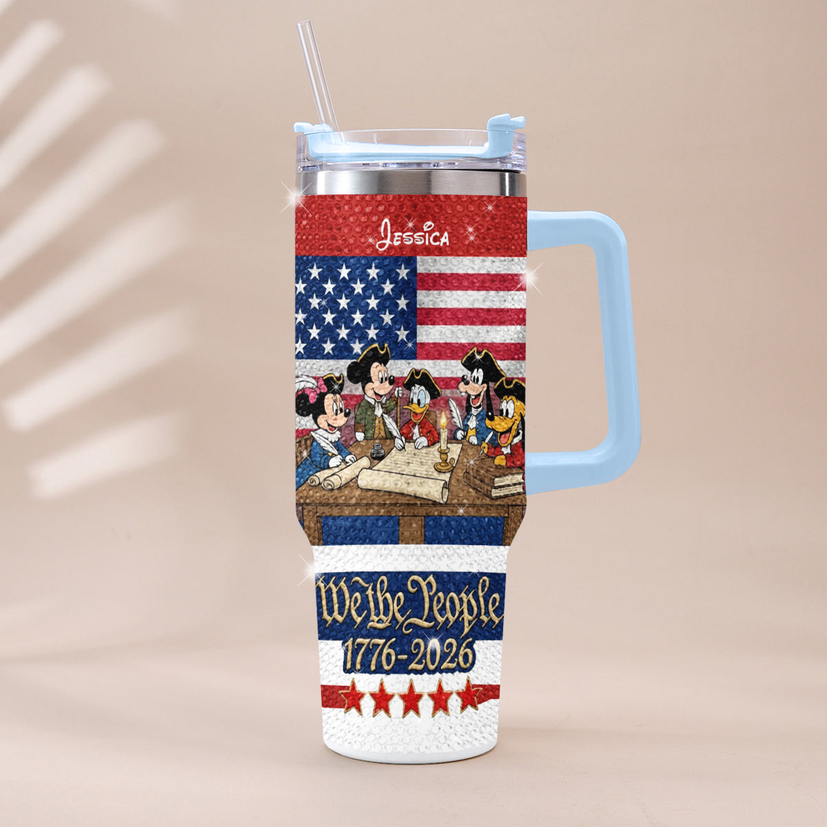 We The People - Personalized Mouse Rhinestone Tumbler With Handle