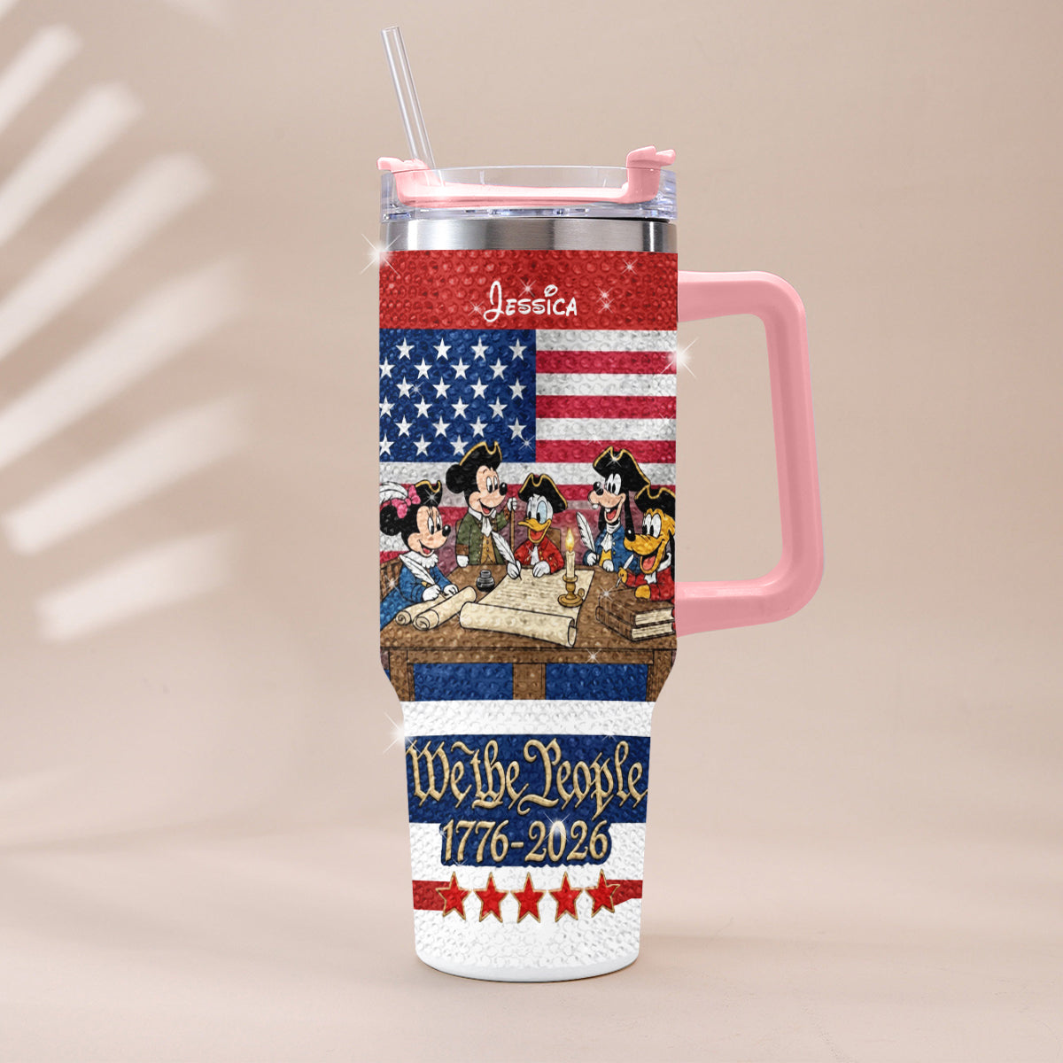 We The People - Personalized Mouse Rhinestone Tumbler With Handle