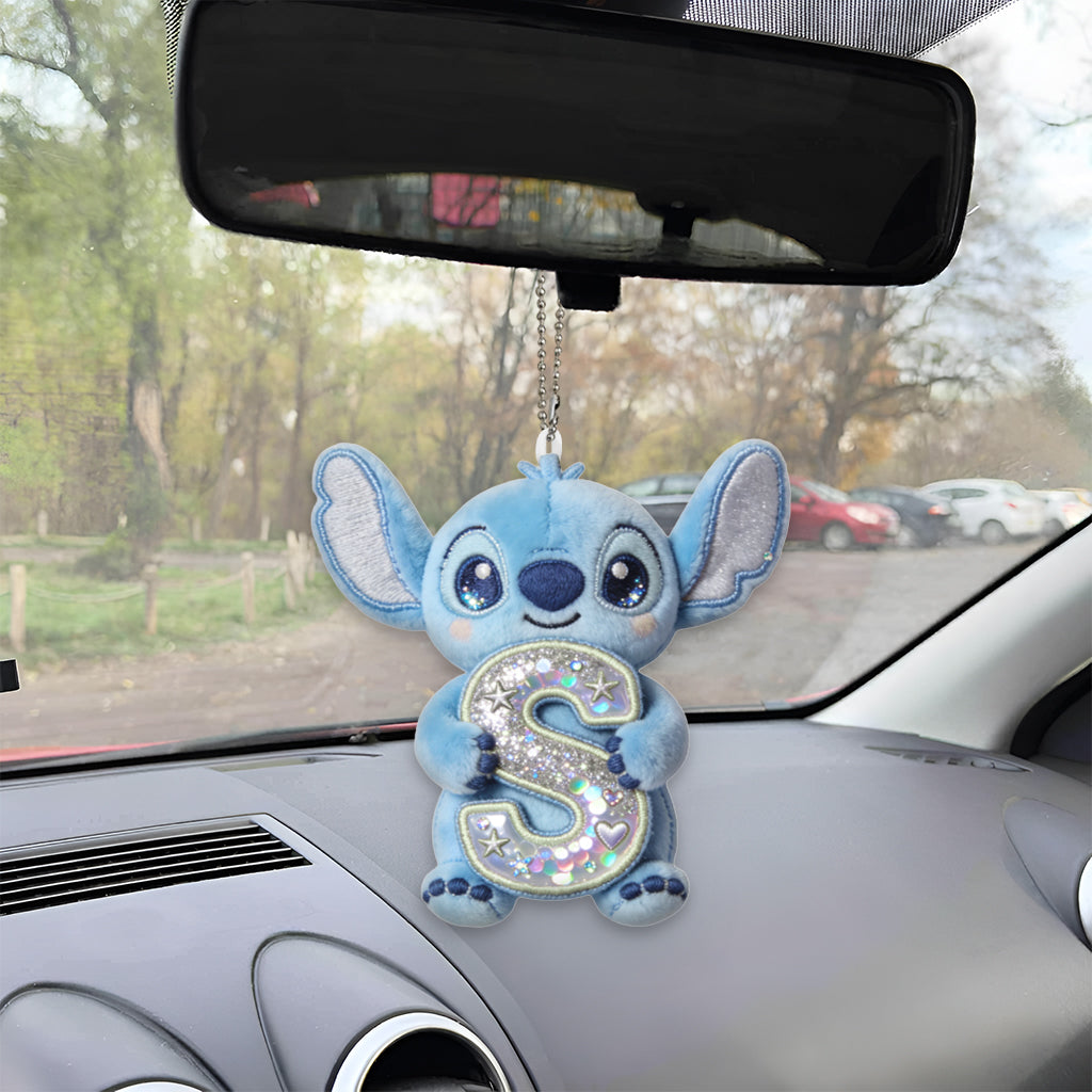 Cute Blue Alien With Letter - Personalized Ohana Tumbler With Plush Charm