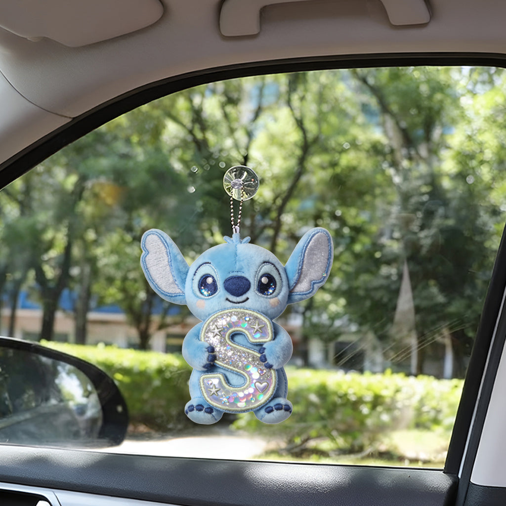 Cute Blue Alien With Letter - Personalized Ohana Tumbler With Plush Charm