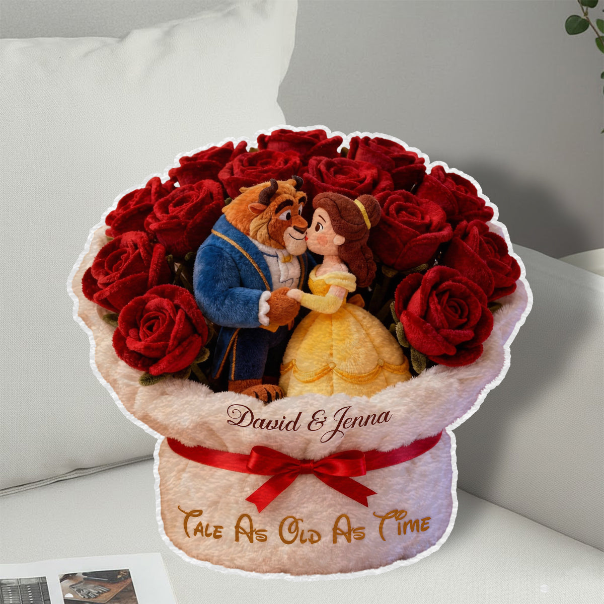 Tale As Old As Time - Personalized Beauty And The Beast Faux Fur Shaped Pillow