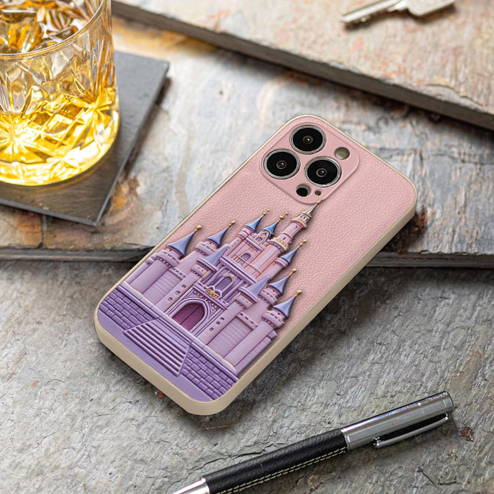 Magical Castle Friends Leather Phone Case & Charm Set - Personalized Mouse 3D Embossed Leather Phone Case
