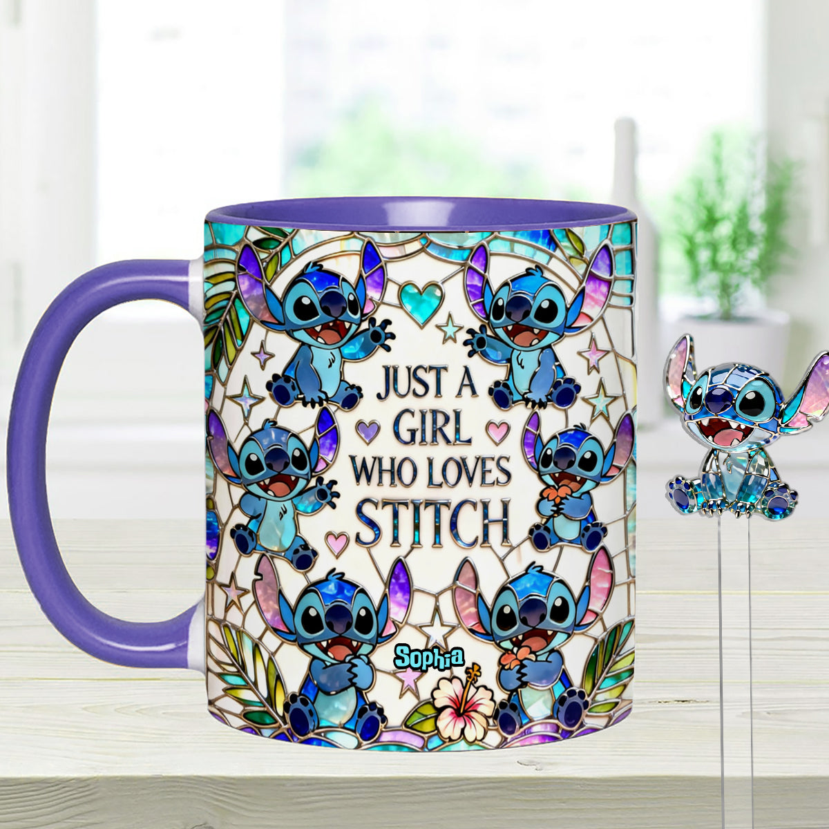 Just A Girl Who Loves Stitch - Personalized Ohana Set Accent Mug with Acrylic Stirrers