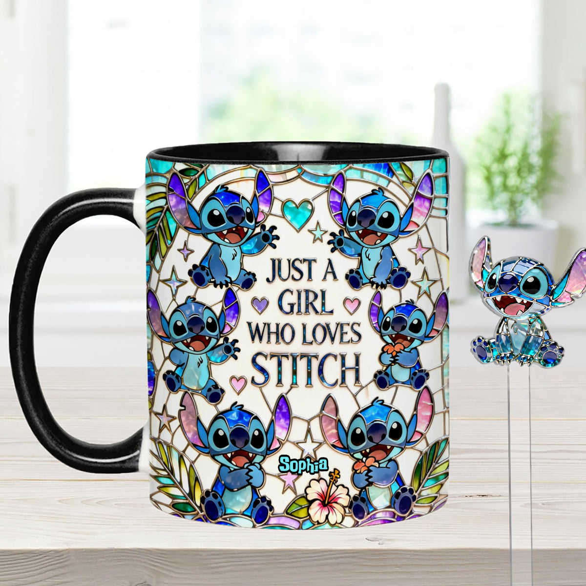 Just A Girl Who Loves Stitch - Personalized Ohana Set Accent Mug with Acrylic Stirrers