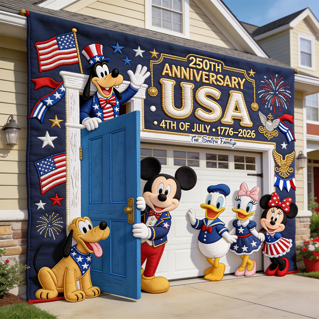 Celebrate Independence Day 4th of July - Personalized Mouse Garage Door Banner