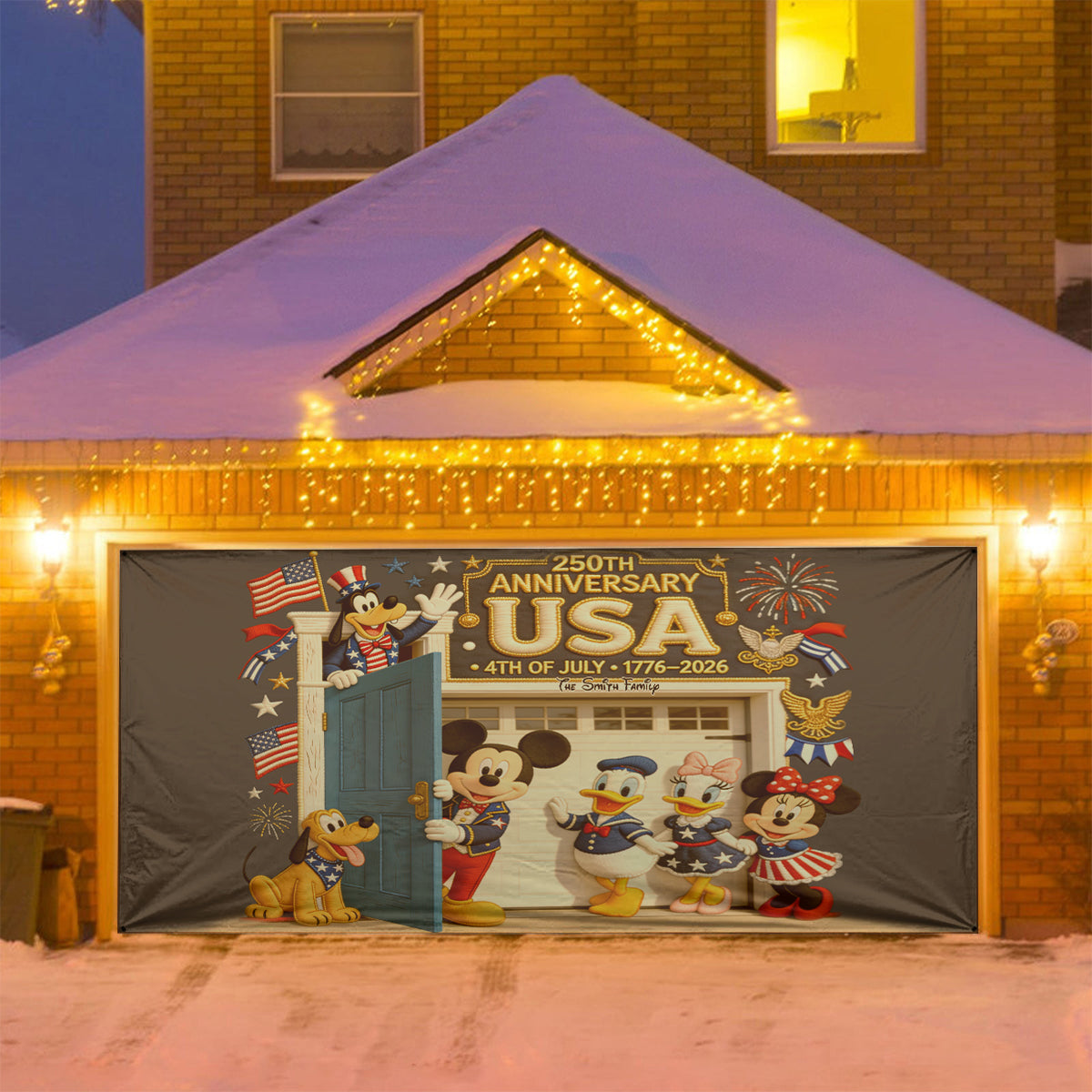 Celebrate Independence Day 4th of July - Personalized Mouse Garage Door Banner