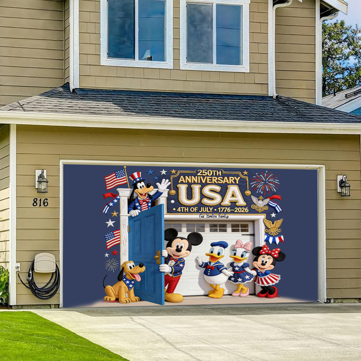 Celebrate Independence Day 4th of July - Personalized Mouse Garage Door Banner