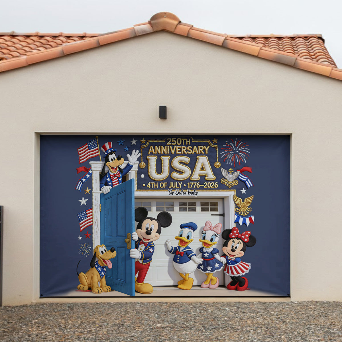 Celebrate Independence Day 4th of July - Personalized Mouse Garage Door Banner