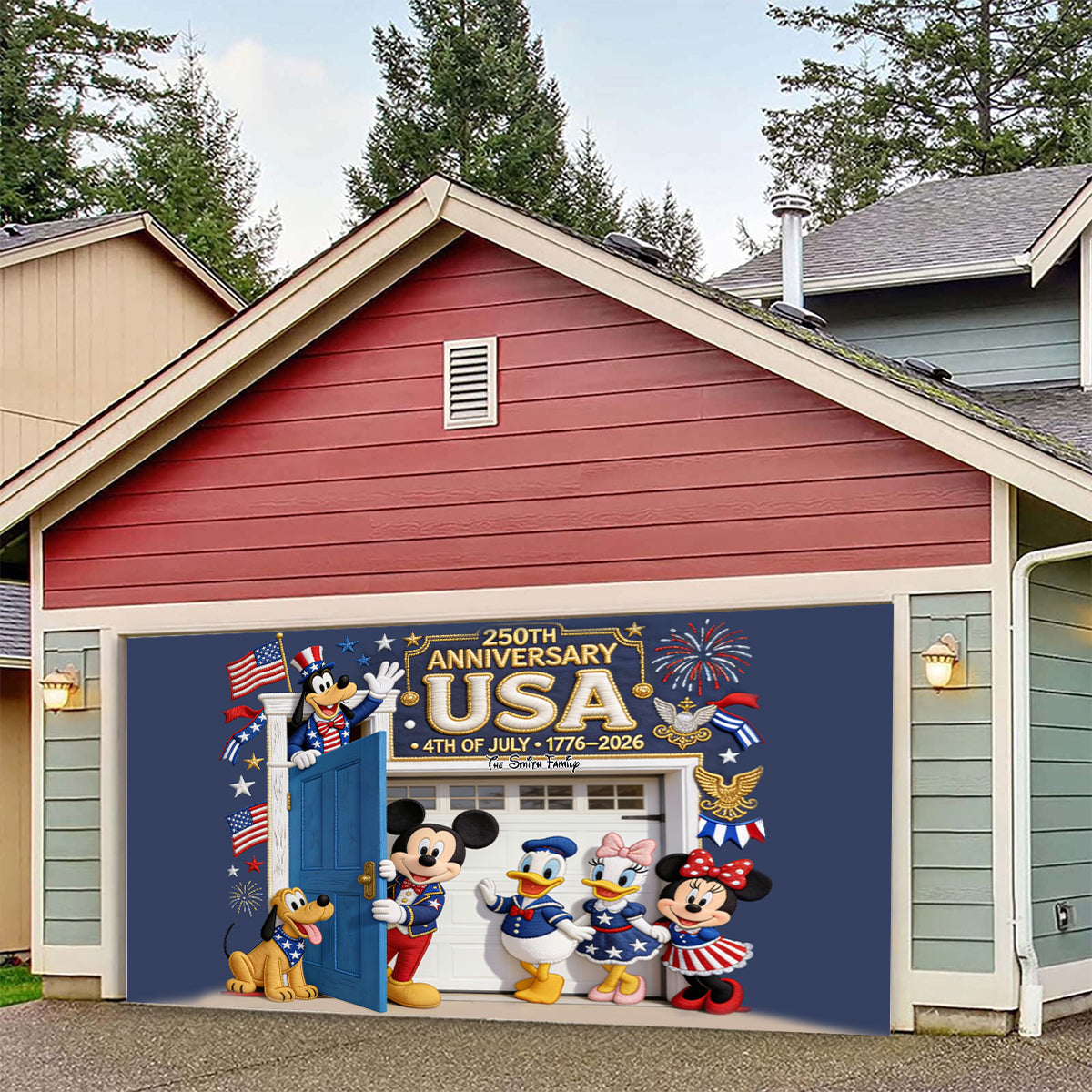 Celebrate Independence Day 4th of July - Personalized Mouse Garage Door Banner