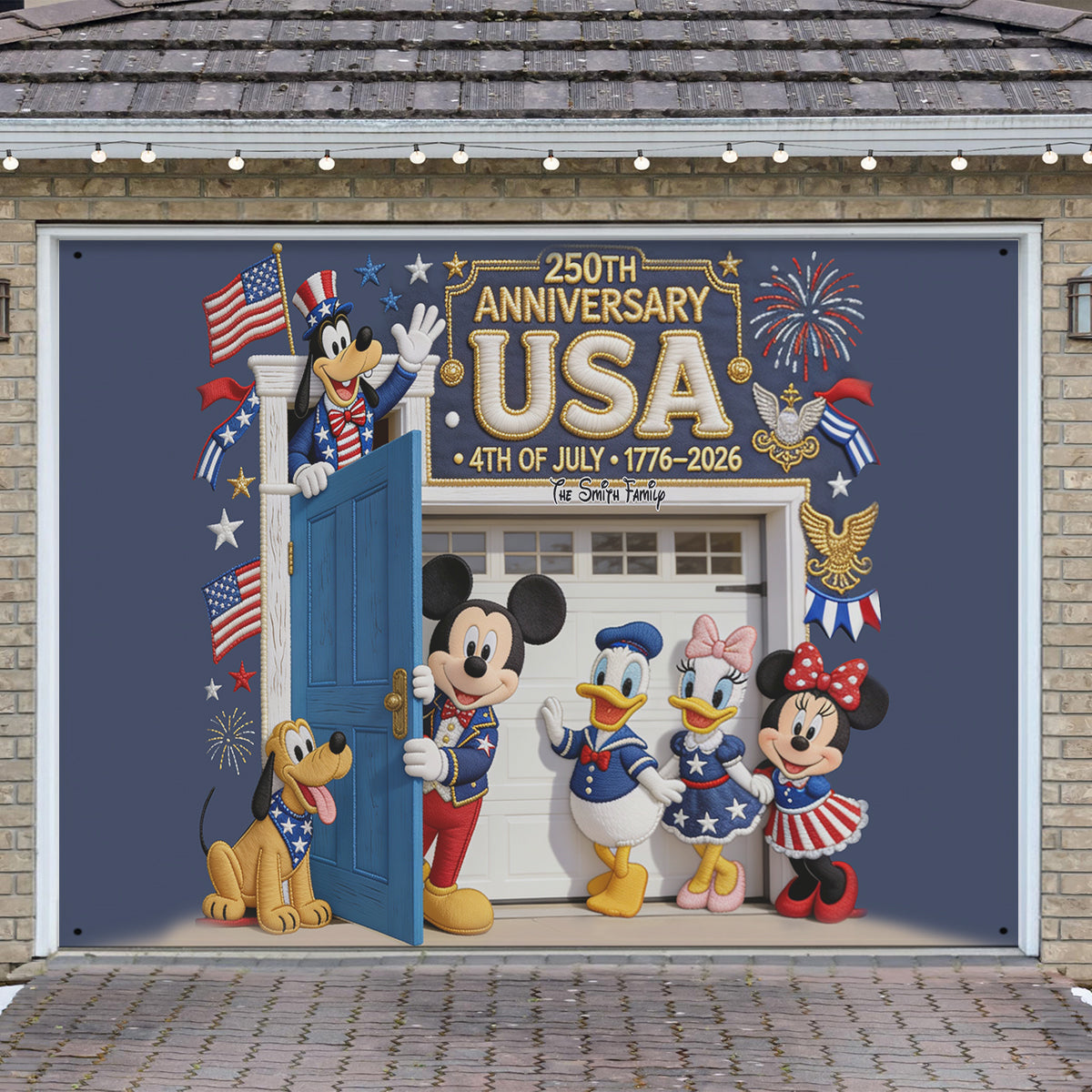 Celebrate Independence Day 4th of July - Personalized Mouse Garage Door Banner