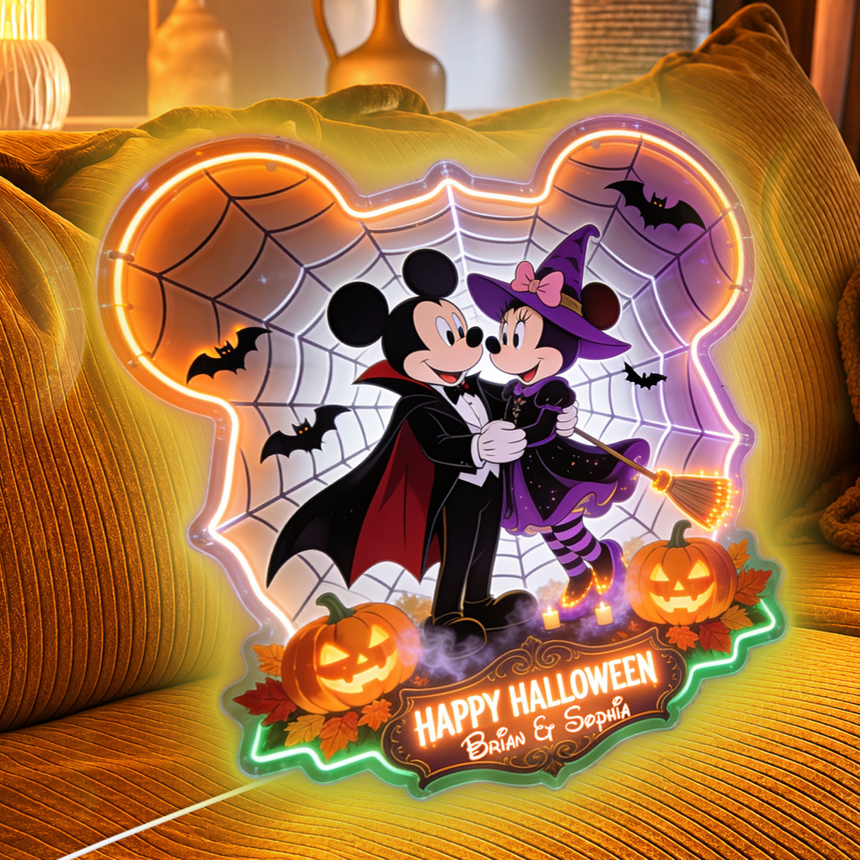 Happy Halloween Couple Gift - Personalized Mouse Neon LED Light Sign