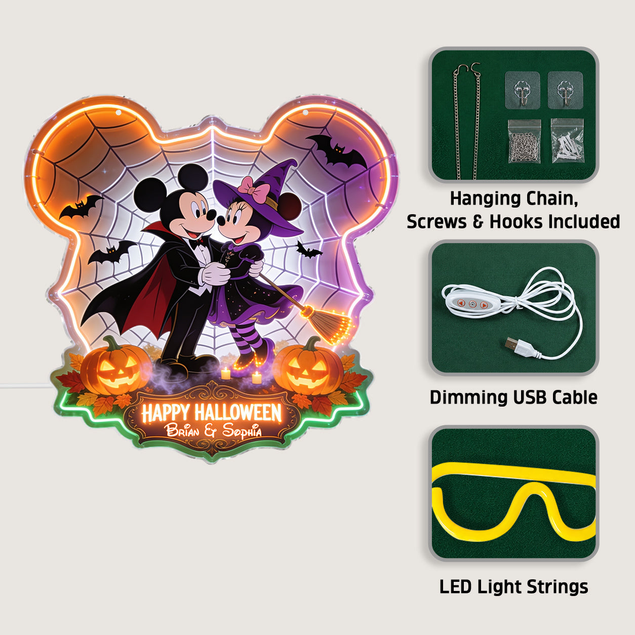 Happy Halloween Couple Gift - Personalized Mouse Neon LED Light Sign