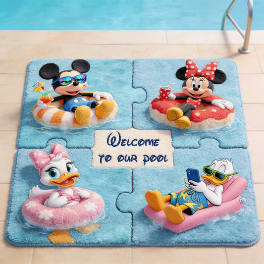 Cartoon Mouse Characters, Welcome To Our Pool - Mouse Non-Slip Tufted Rug