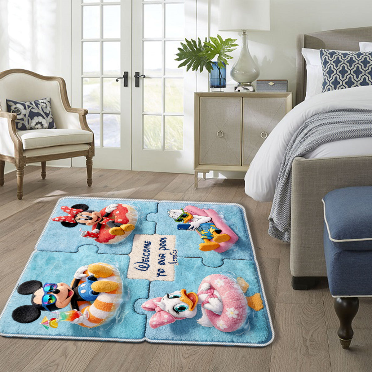 Cartoon Mouse Characters, Welcome To Our Pool - Mouse Non-Slip Tufted Rug