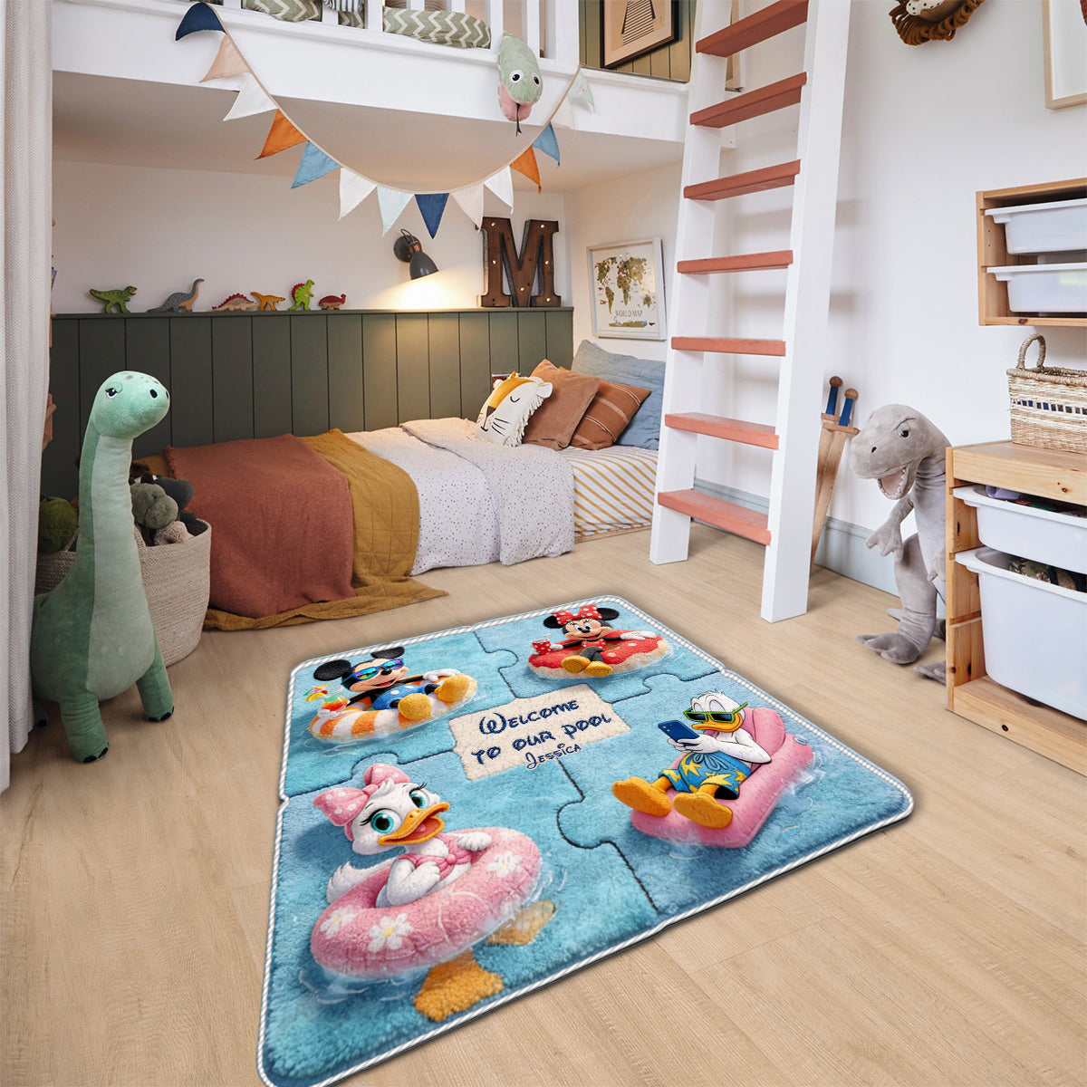 Cartoon Mouse Characters, Welcome To Our Pool - Mouse Non-Slip Tufted Rug