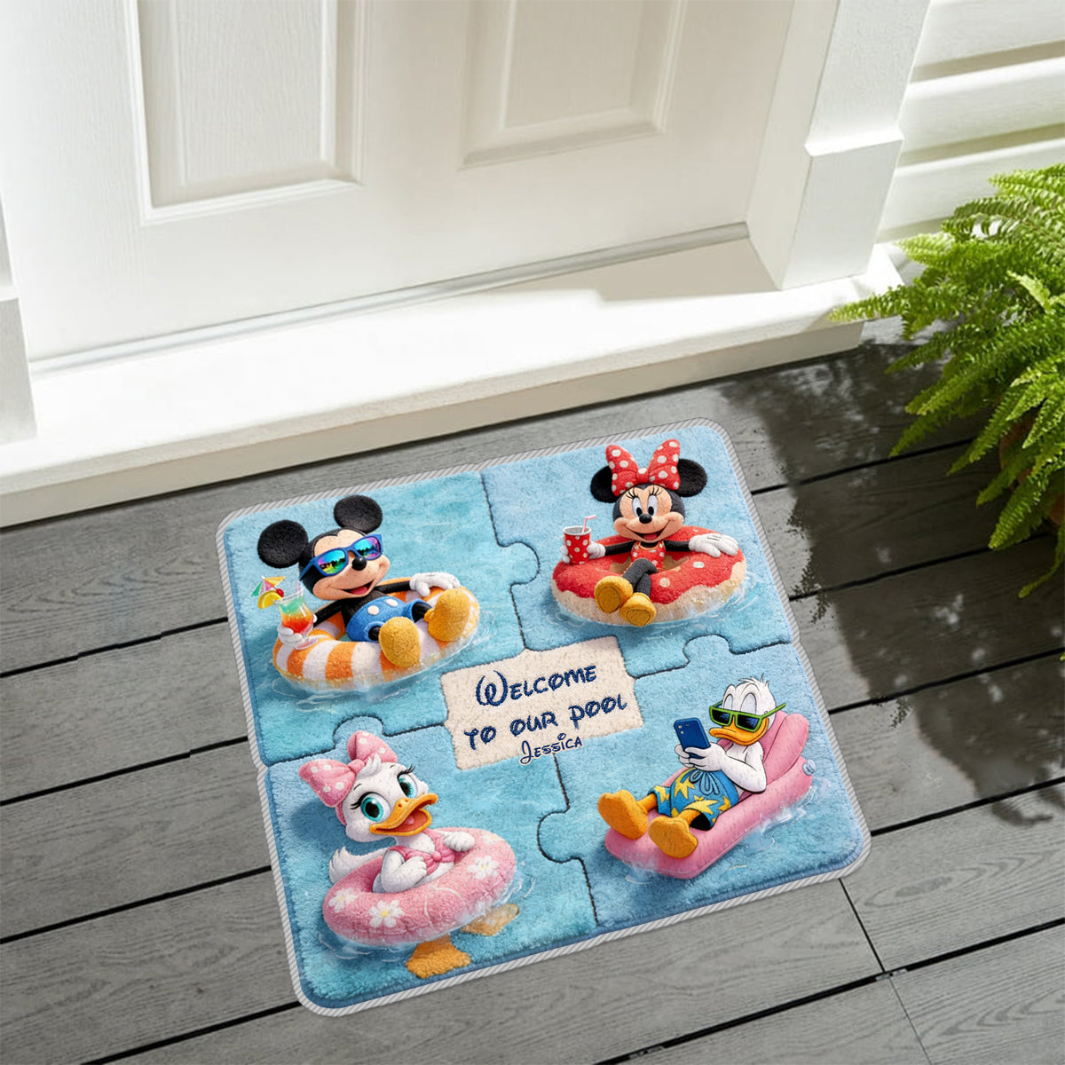 Cartoon Mouse Characters, Welcome To Our Pool - Mouse Non-Slip Tufted Rug