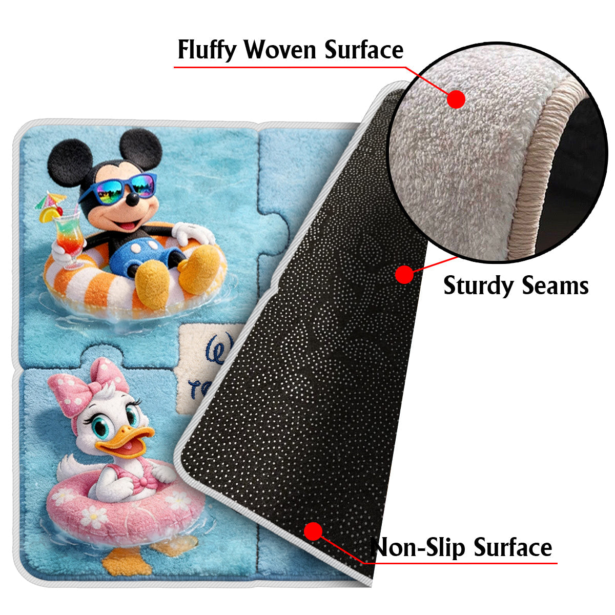 Cartoon Mouse Characters, Welcome To Our Pool - Mouse Non-Slip Tufted Rug