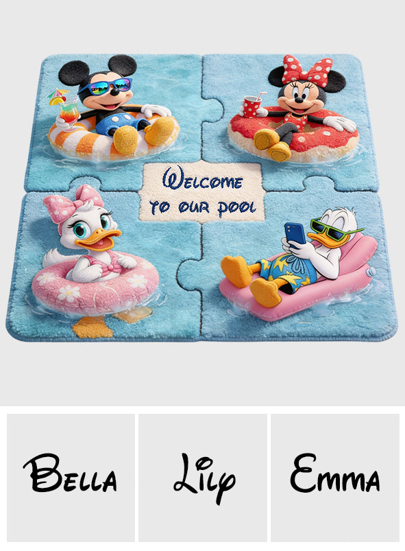 Cartoon Mouse Characters, Welcome To Our Pool - Mouse Non-Slip Tufted Rug