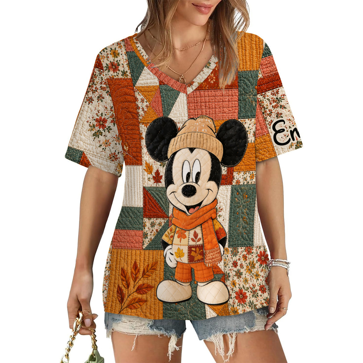 Autumn Vibes, Cartoon Magical Mouse - Personalized Mouse Fully Printed V-Neck T-Shirt