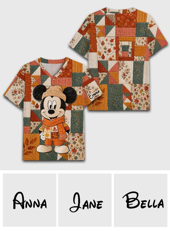 Autumn Vibes, Cartoon Magical Mouse - Personalized Mouse Fully Printed V-Neck T-Shirt