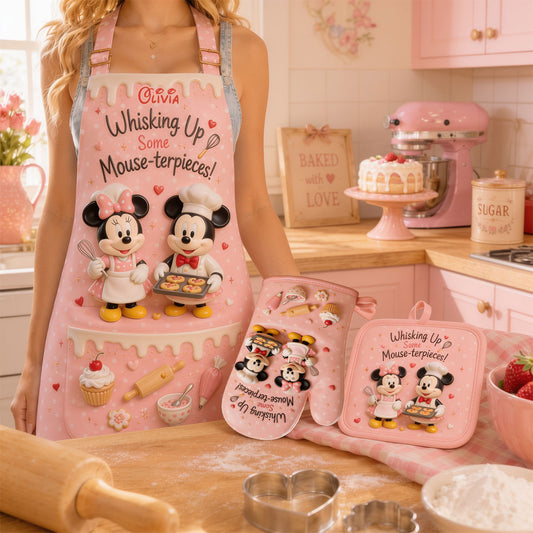 Cartoon Mouse, Baking Theme - Personalized Baking Apron, Oven Mitts & Pot Holder