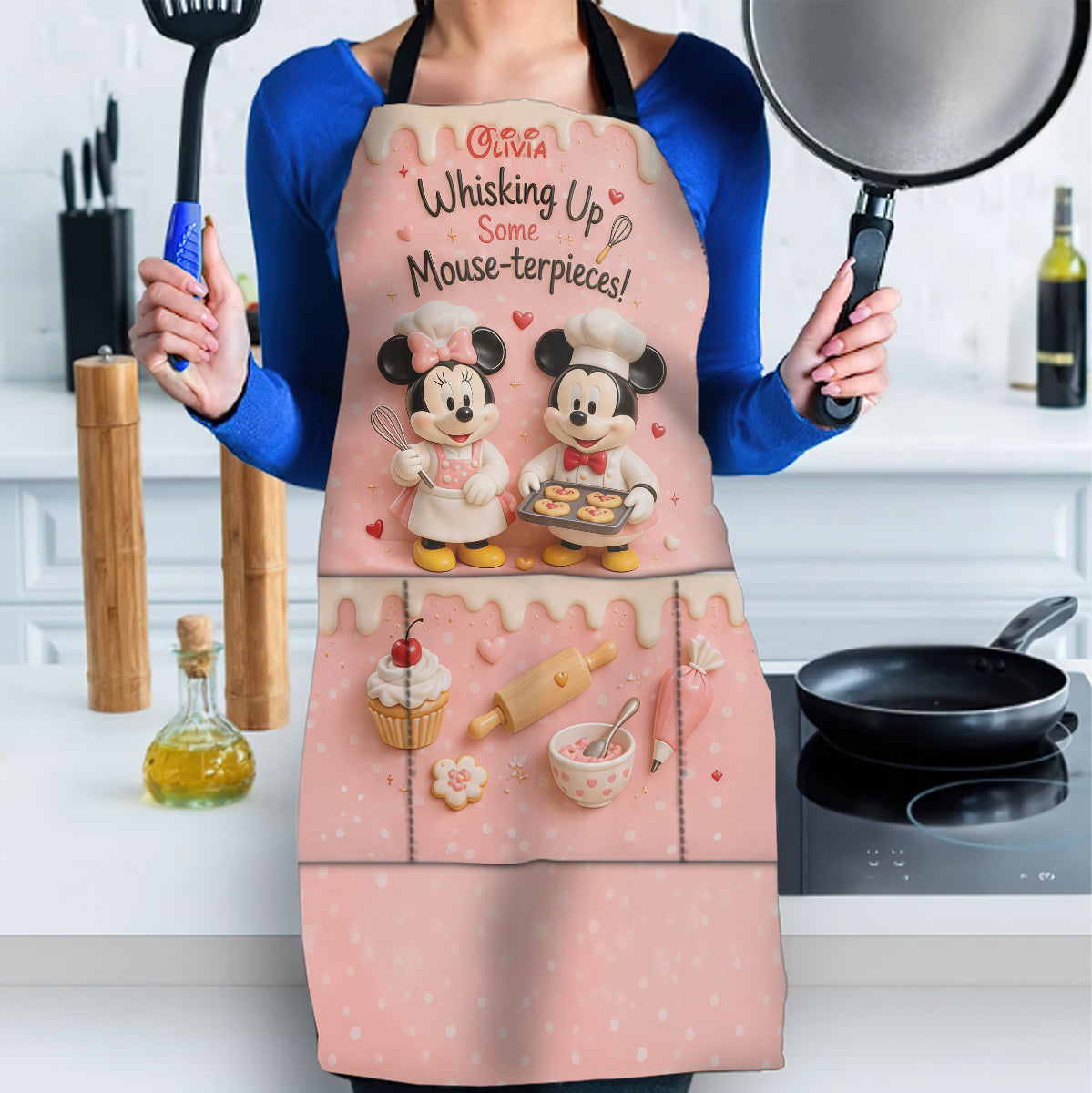 Cartoon Mouse, Baking Theme - Personalized Baking Apron, Oven Mitts & Pot Holder