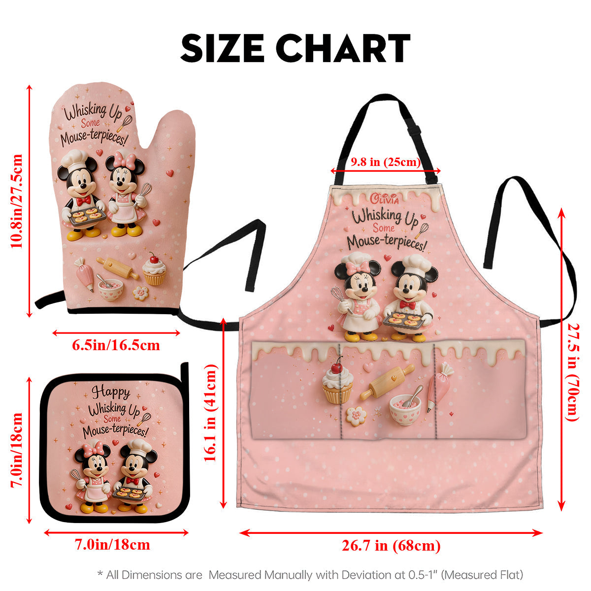 Cartoon Mouse, Baking Theme - Personalized Baking Apron, Oven Mitts & Pot Holder