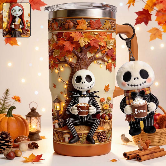 Fall Vibes - Personalized Nightmare Tumbler With Plush Charm
