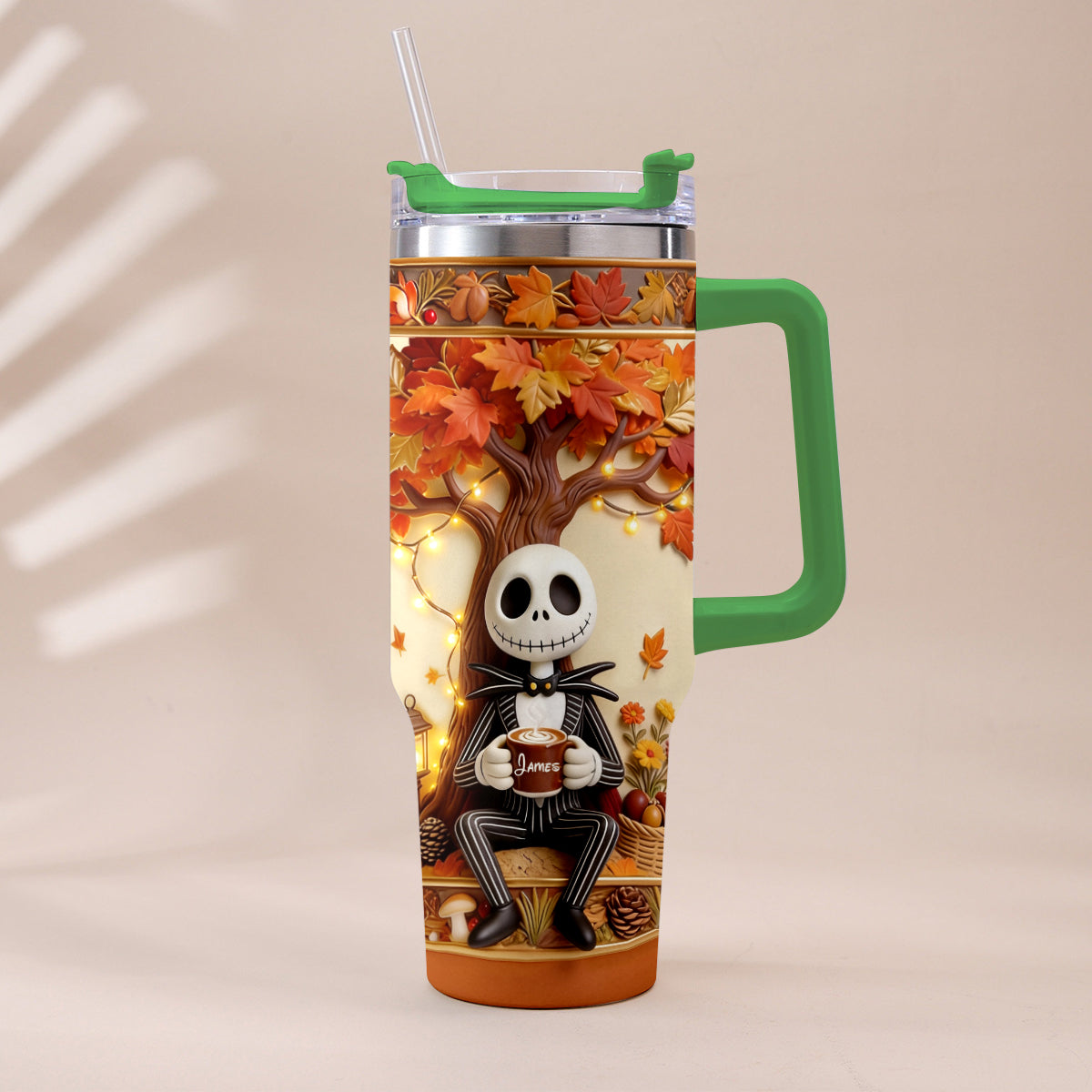 Fall Vibes - Personalized Nightmare Tumbler With Plush Charm